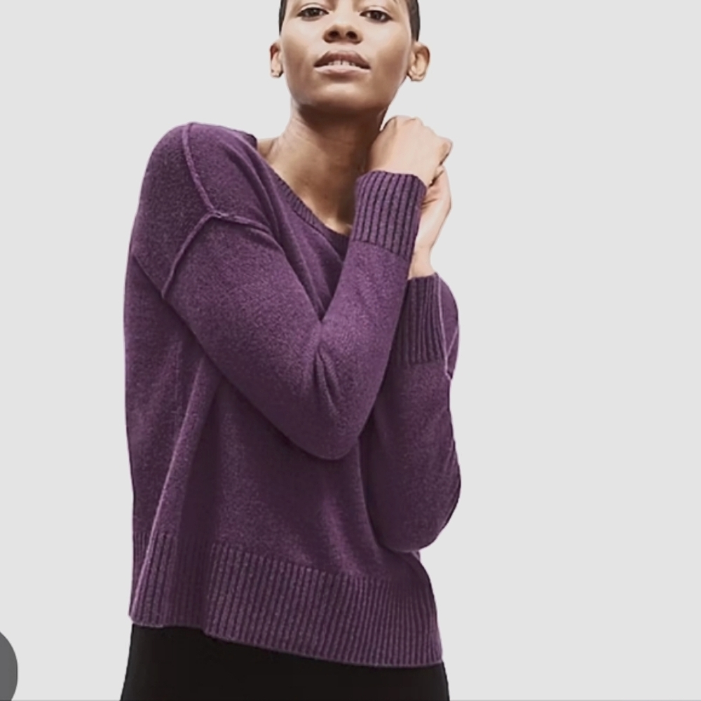 Eileen Fisher Lofty Recycled Plum Cashmere Blend Sweater S/P